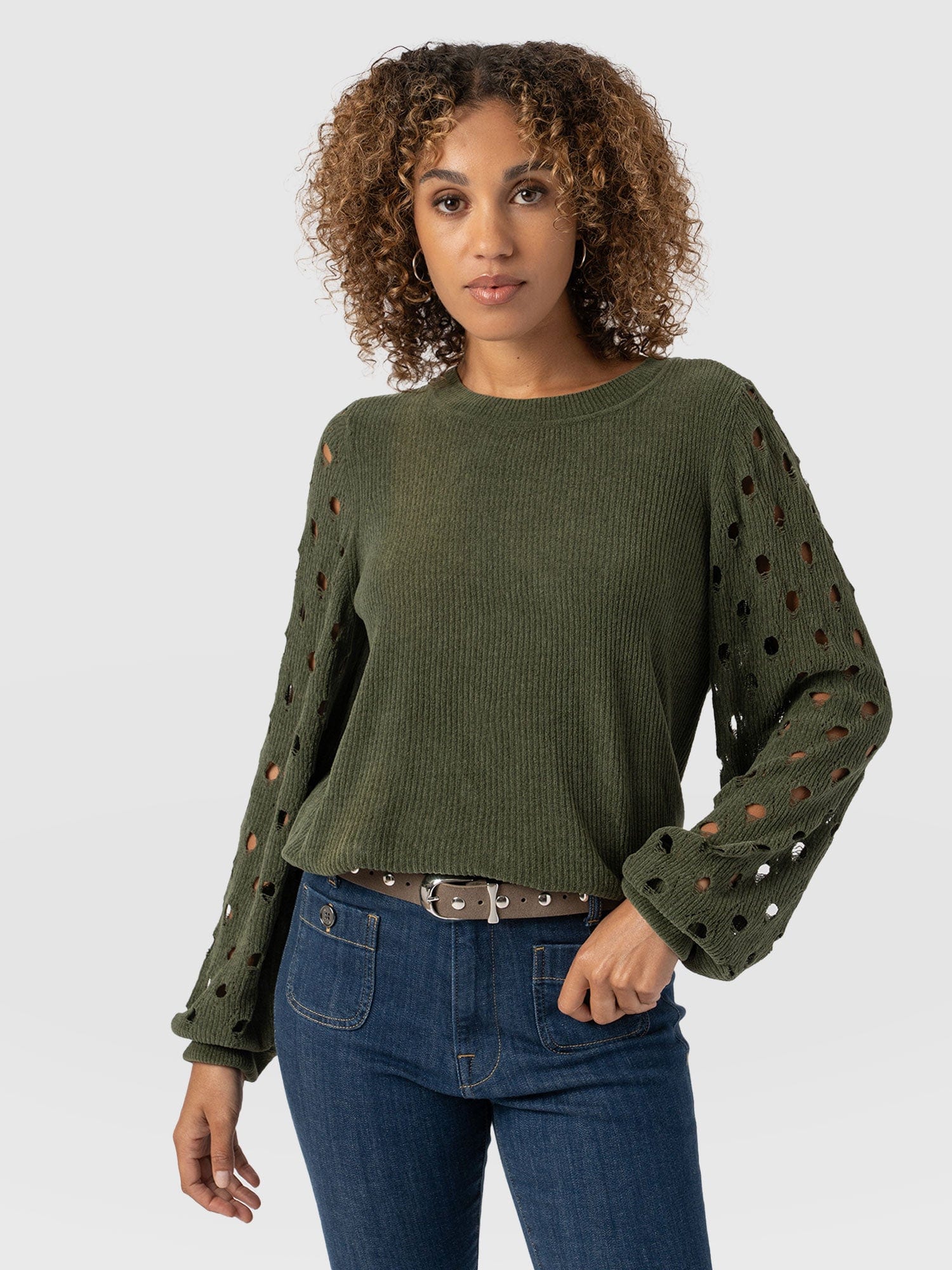 Suki Lace Hole Knit Green - Women's Knitwear | Saint + Sofia® US